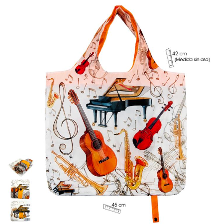 Folding Mini Shopping Bag - White with Black Music Manuscript