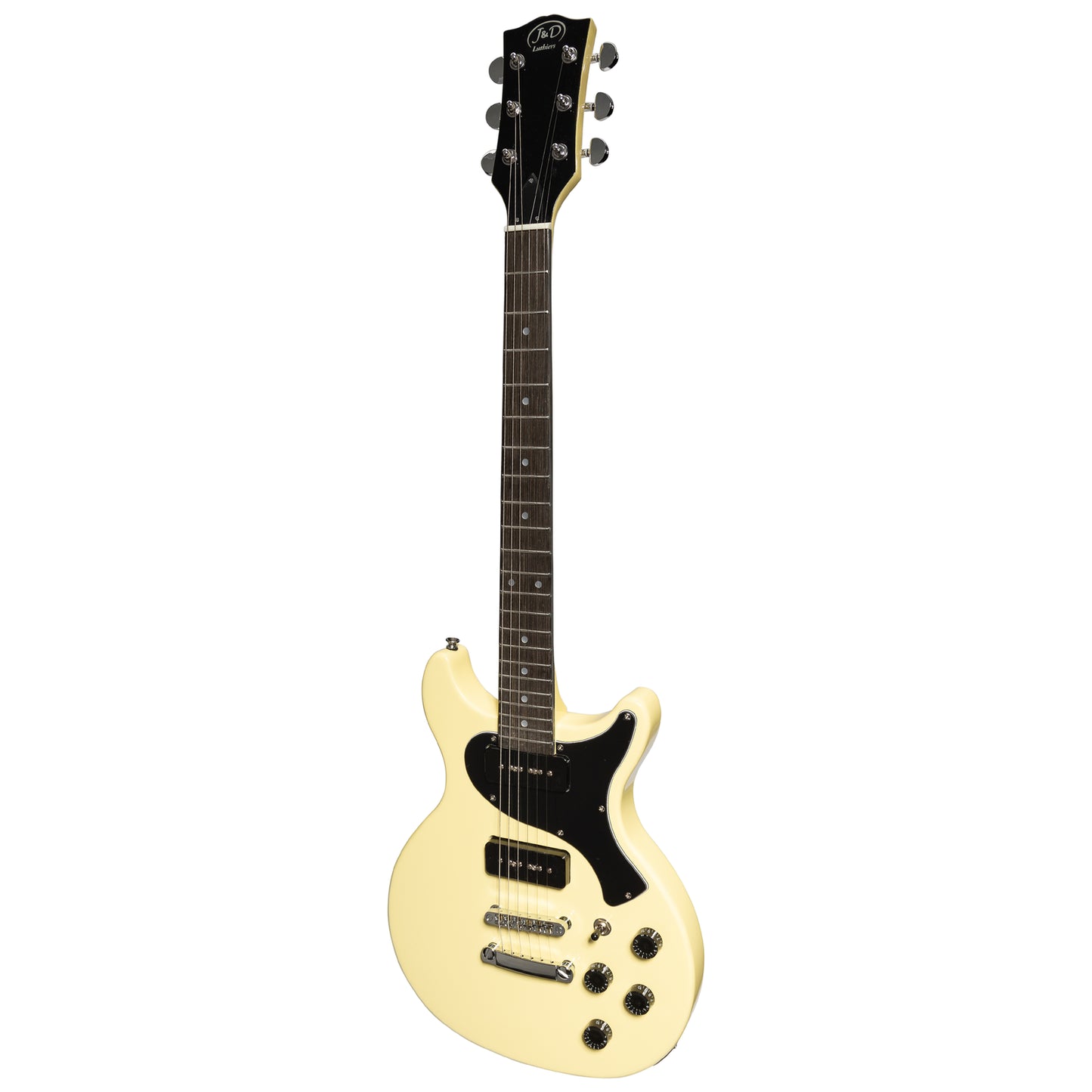 J&D Luthiers LP Double Cut Junior Electric Guitar with P-90 Pickups - Gloss Cream, Right-Handed, Mahogany Body, 6 Strings, 24.75" Scale Length