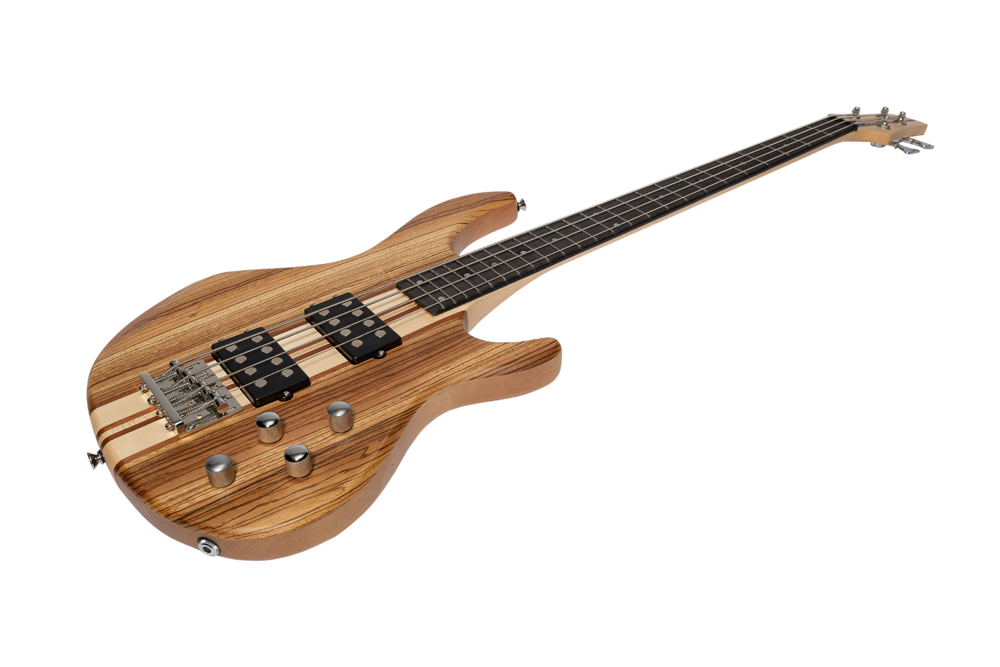 J&D Luthiers 4-String Neck Through Active Electric Bass Guitar - Natural Satin — view 3