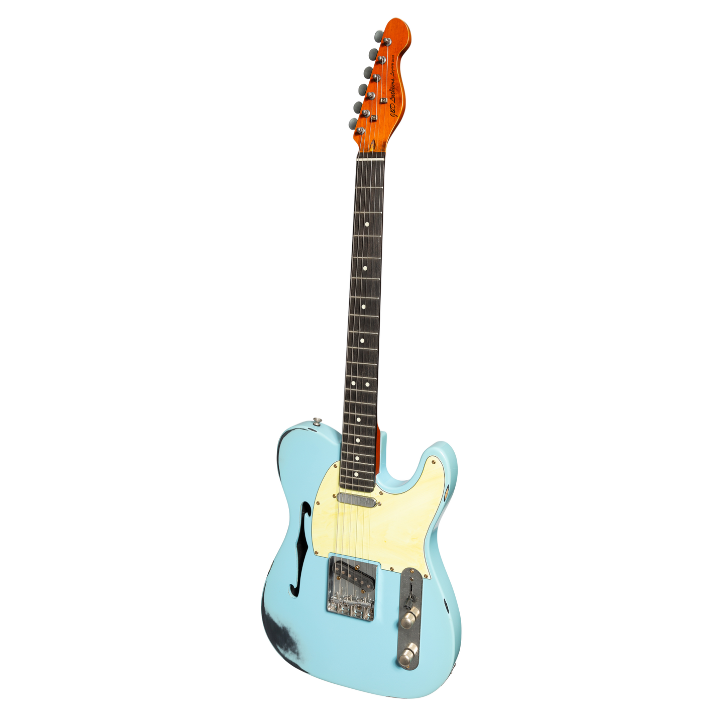 J&D Legacy Series TE-Style Thinline Relic Electric Guitar - Vintage Blue, Semi-Hollow Alder, 6 Strings, 3-Way Switch, 22 Frets