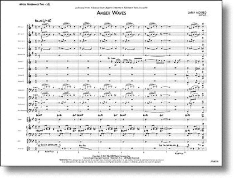 Amber Waves (Music Score/Parts) Book
