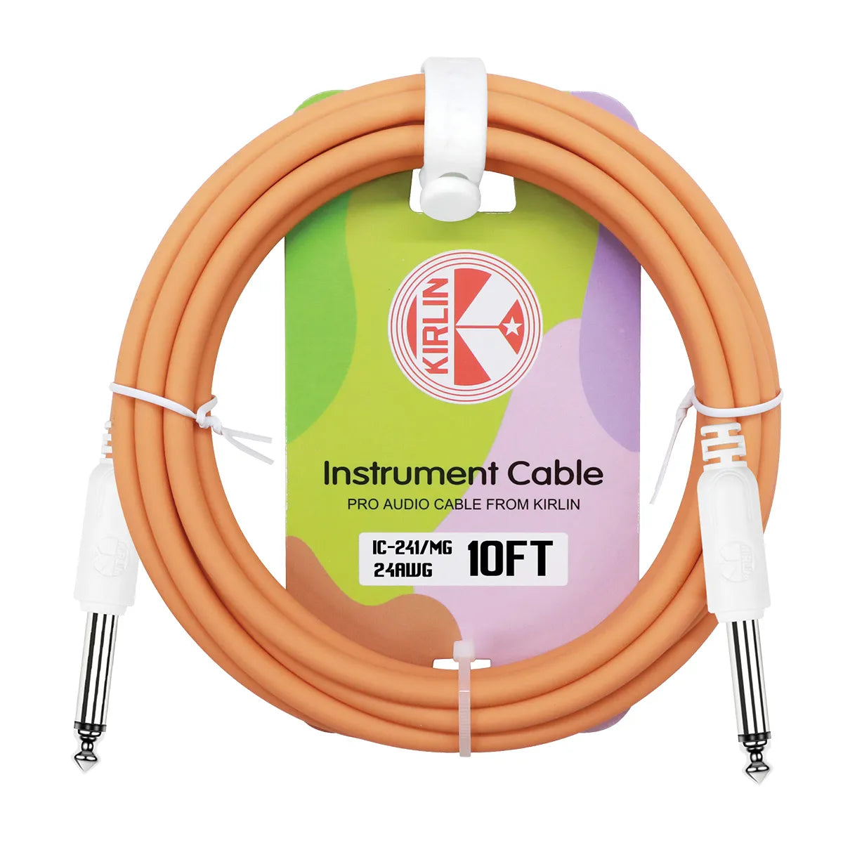 Kirlin Entry 24 Instrument Cable 10FT Mango Orange - 1/4" Mono Plug, 24 Gauge CCAM Conductor, 90% Spiral Shielding, Limited Lifetime Warranty — view 3