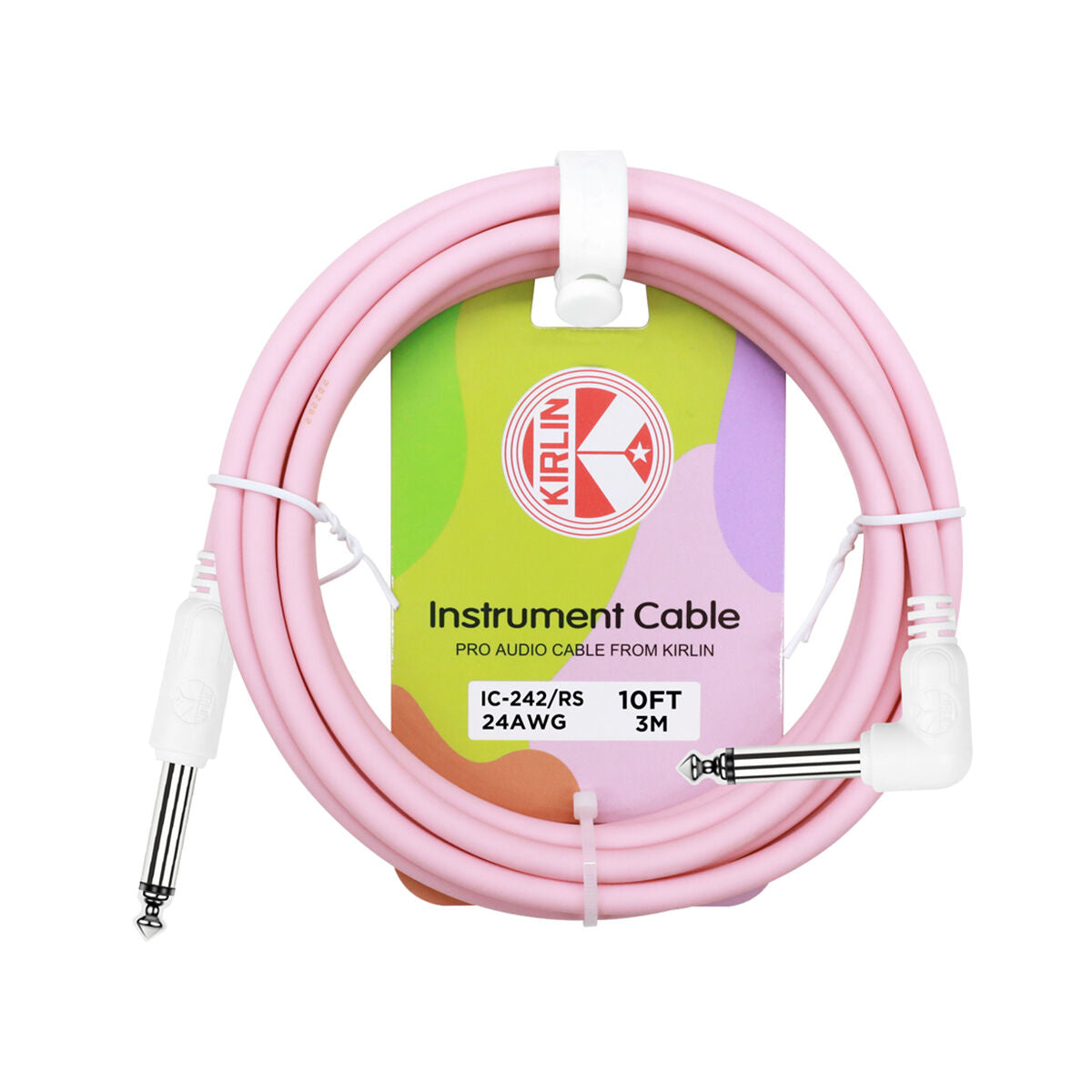 Kirlin Entry 24 Instrument Cable 1/4" RA to Straight Rose Pink 10FT KIC242RS-10 — view 3