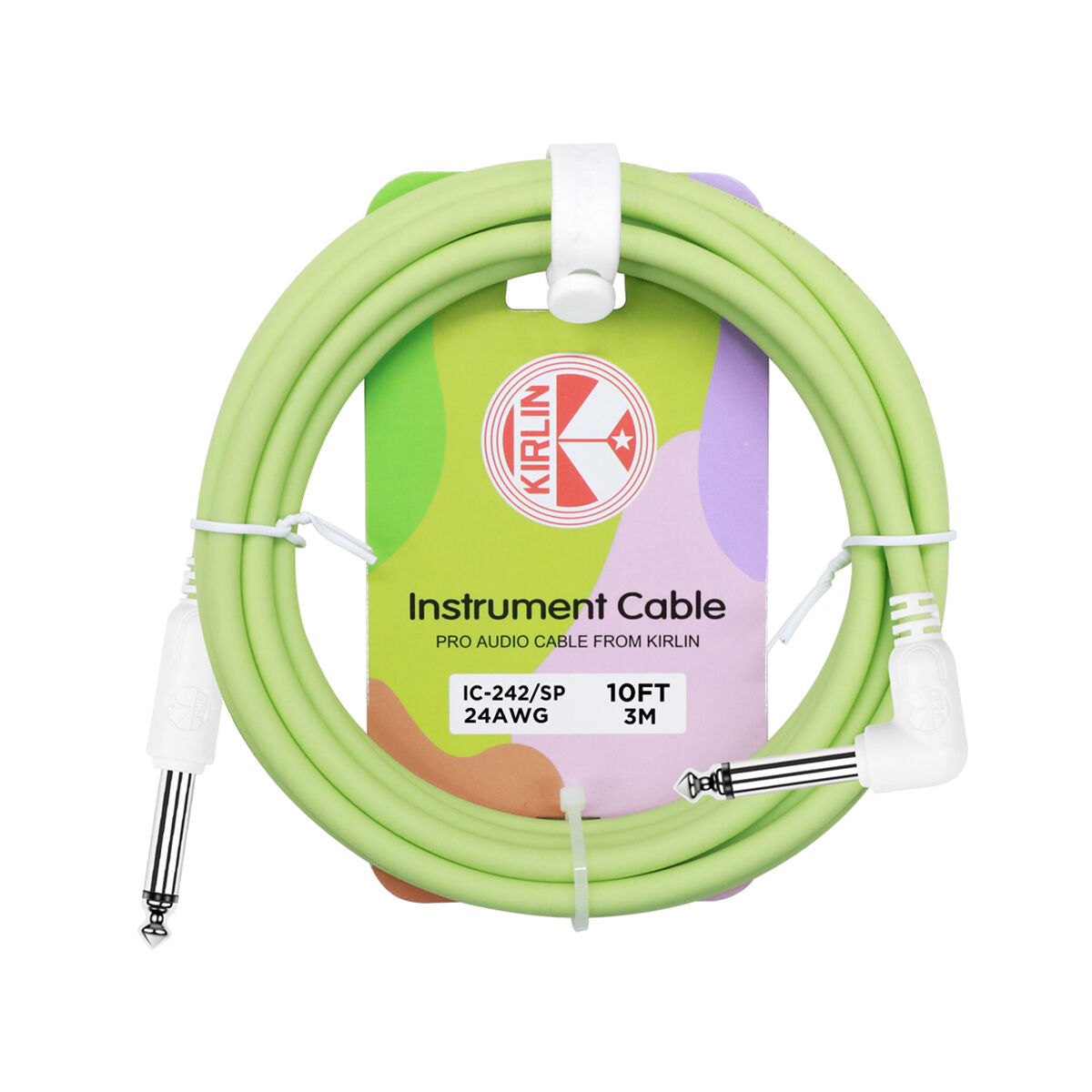 Kirlin Entry 24 Instrument Cable 10FT RA to Straight Spring Green - 1/4" Mono Plug, 24 Gauge CCAM Conductor, Limited Lifetime Warranty — view 3