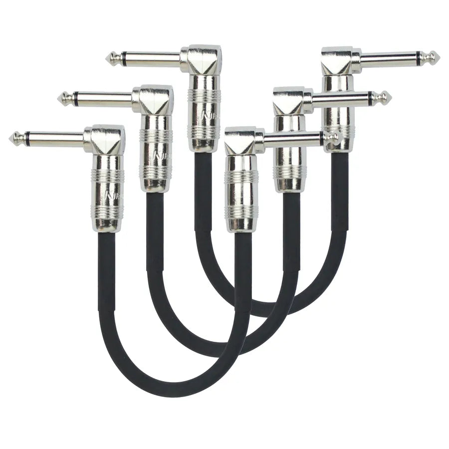 Kirlin 6-Inch Right Angle Patch Cable 3-Pack - 1/4" Mono Plug, 20 Gauge CCAM Conductor, PVC Jacket