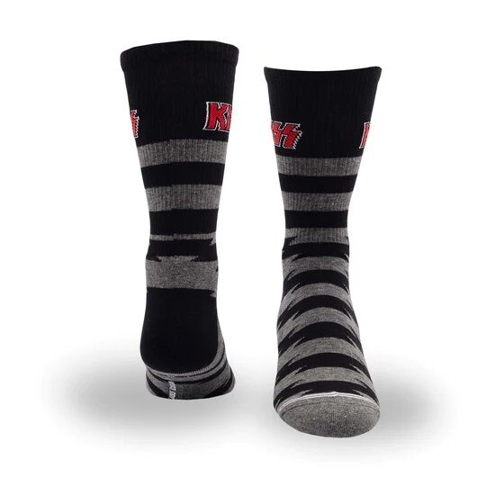 Perris Licensed KISS "Lightning Stripes" Large Crew Socks Charcoal, 1-Pair — view 3