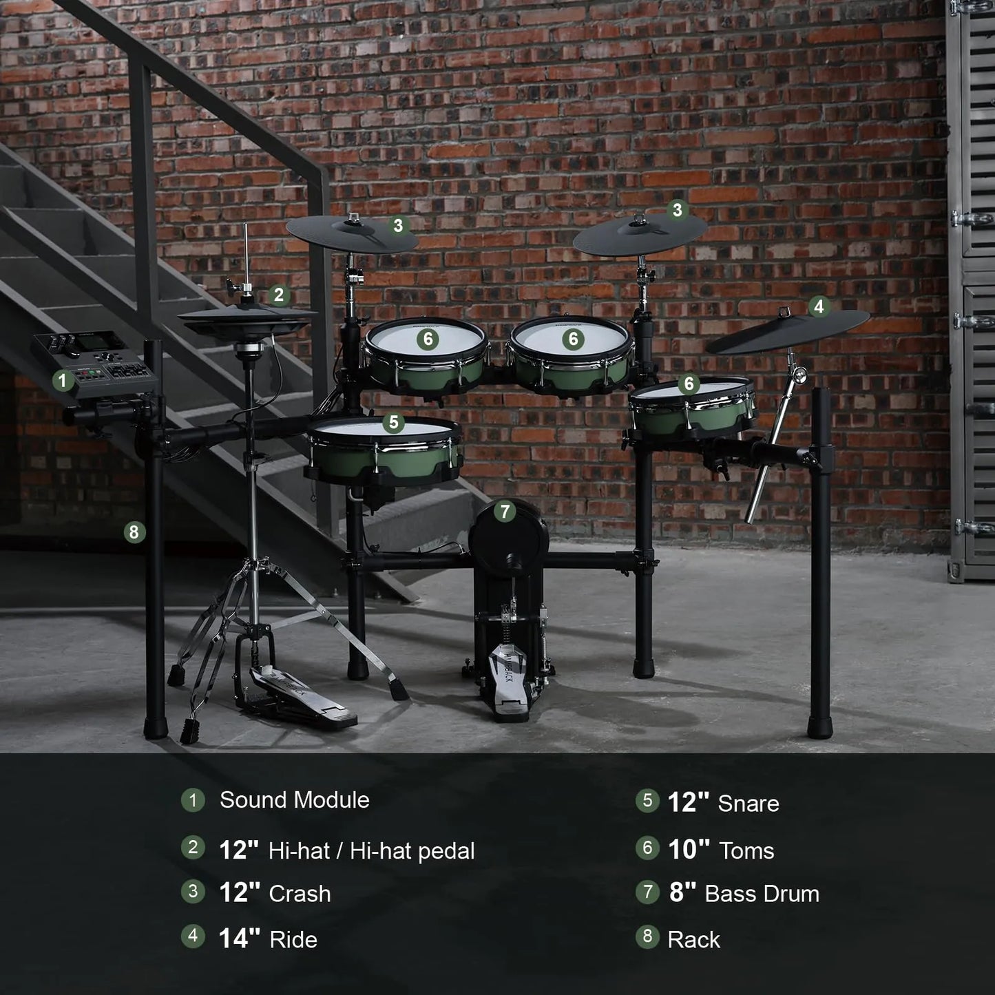 Kahzan ACE530 Electronic Drum Kit with DSP-5202 Module, 5-Piece Mesh Pads, Bluetooth Connectivity, 918 Voices, 72 Drum Kits — view 3