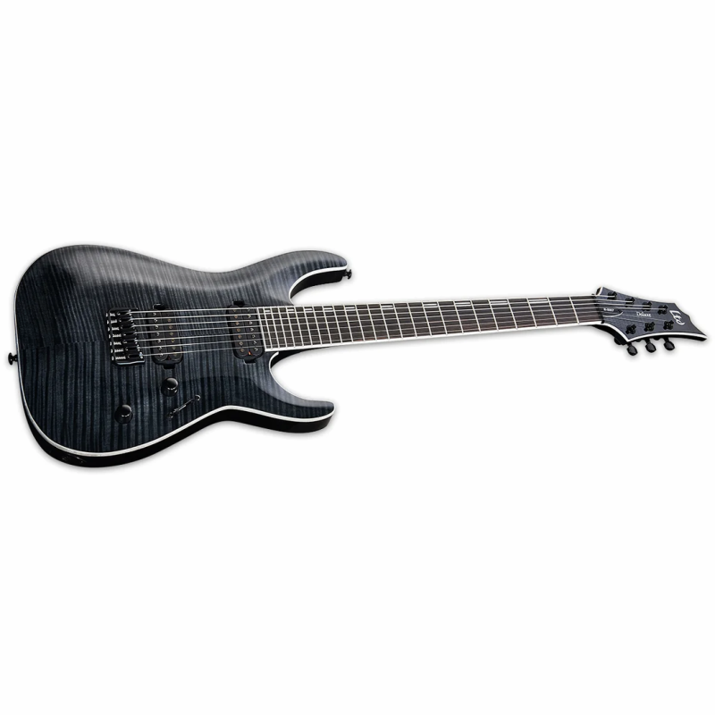 LTD H-1007FM 7-String Electric Guitar with EMG Pickups, Mahogany Body, Flamed Maple Top, Macassar Ebony Fingerboard, See Thru Black Finish — view 3