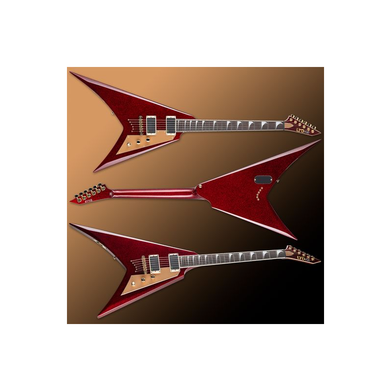 ESP LTD Kirk Hammett KH-V Red Sparkle Electric Guitar with Gold Hardware and EMG Pickups — view 3