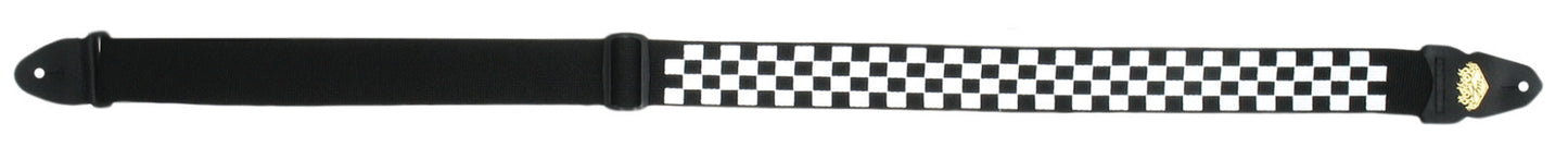 LM - 2 Inch Poly Guitar Strap, Black With White And Black Checker Design *NEW*