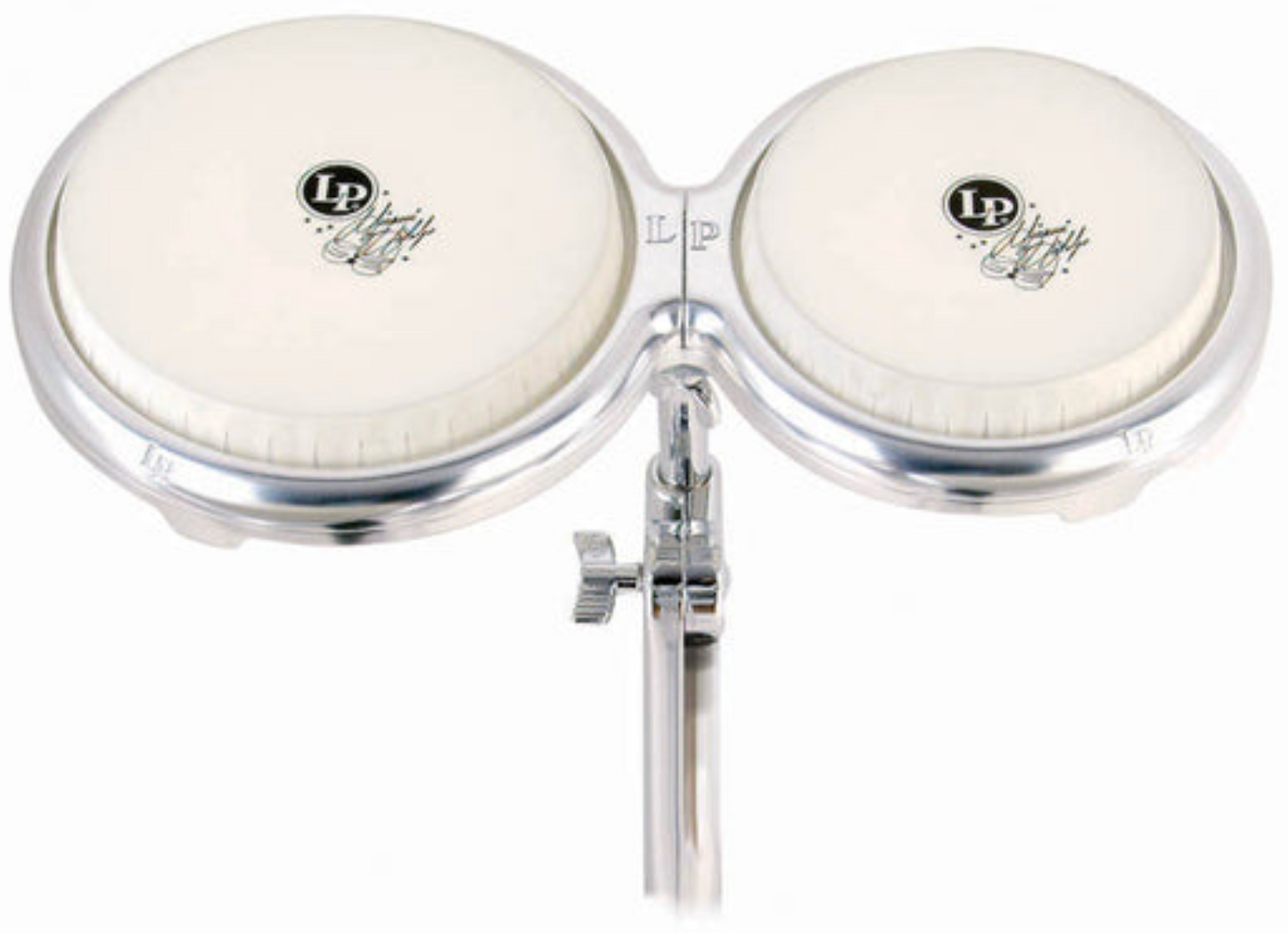 LP Compact Bongos with Mount, 7-1/4" and 8-5/8" Heads, Aluminum Alloy, Drum Key Tunable, Fits Most Bongo Stand Bases