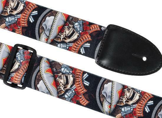 XTR Guitar Strap Bandito Skulls Design 2 Inch Poly Cotton, Leather Ends