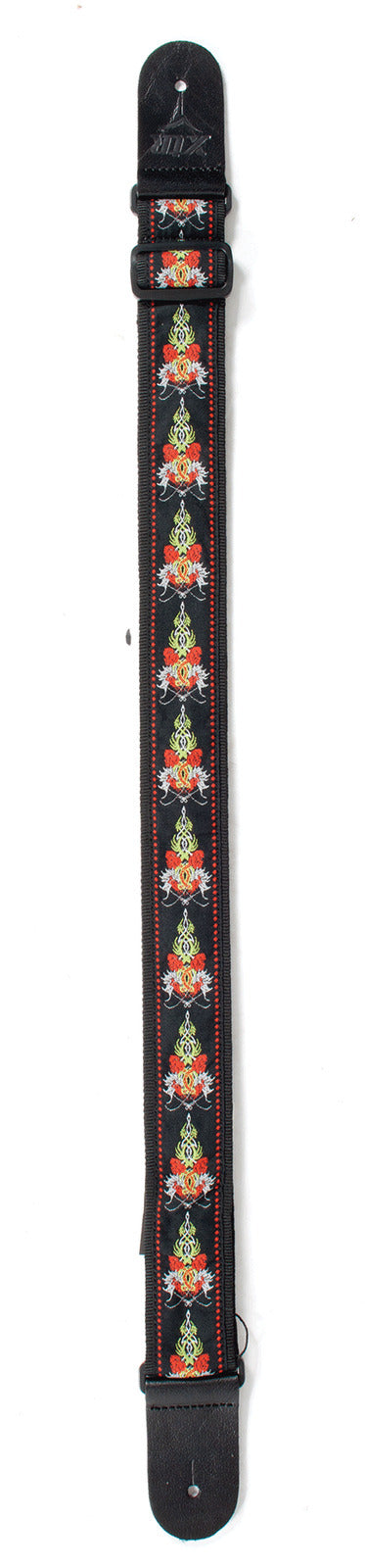 Guitar Strap - XTR 2 Inch Jacquard Weave Black Floral Tattoo design