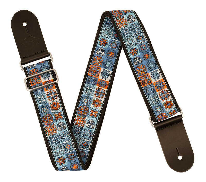Guitar Strap - XTR 2 Inch Black Deluxe Poly Cotton Vintage Light Blue