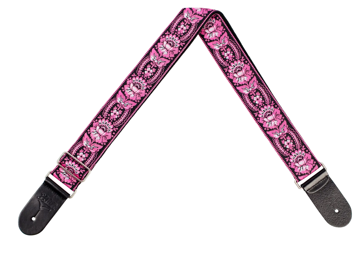 XTR 2 Inch Floral Jacquard Weave Guitar Strap - Pink/Black Pattern