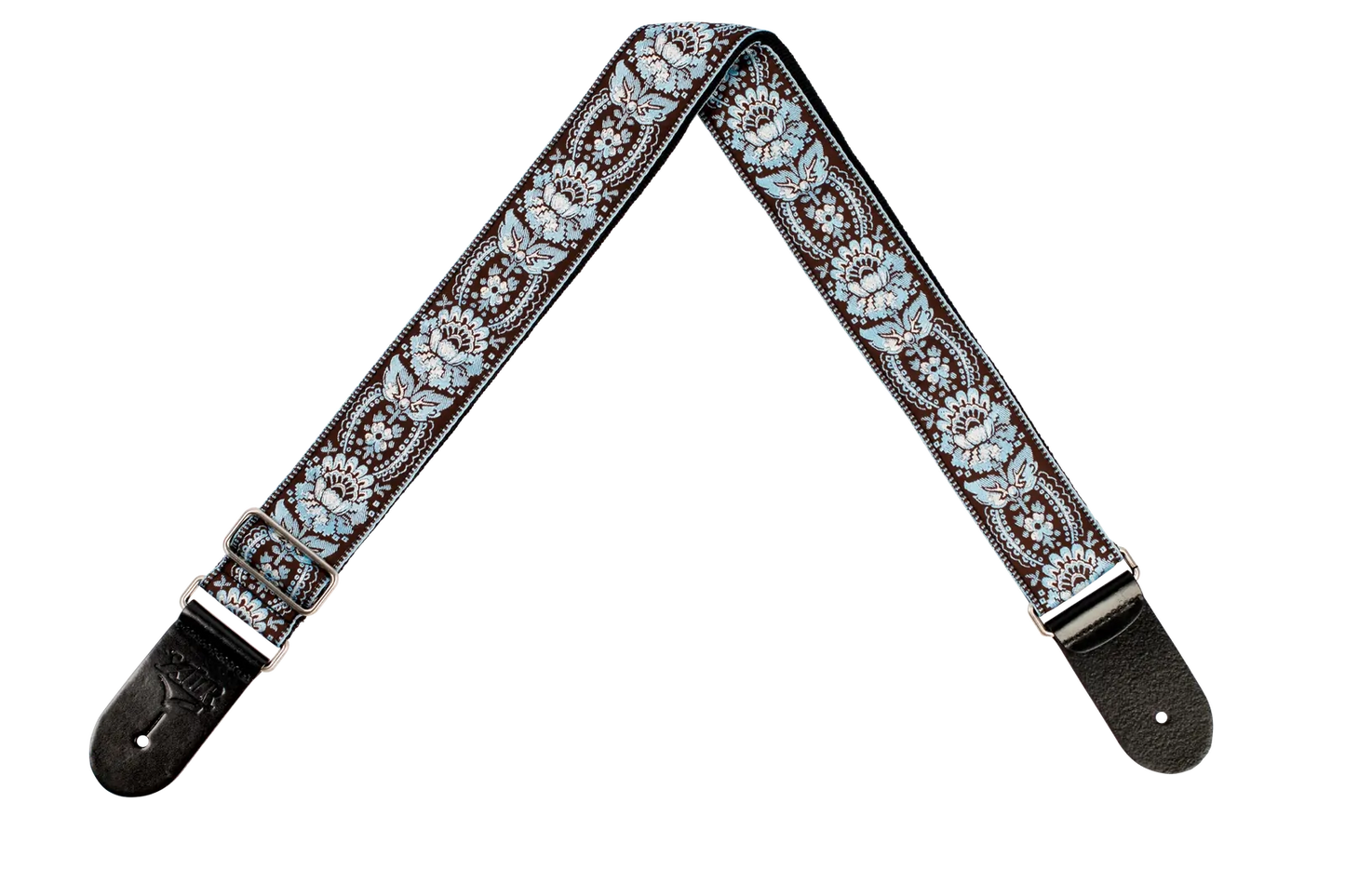 XTR 2 Inch Floral Jacquard Weave Guitar Strap - Light Blue/Brown Pattern