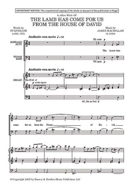 Lamb Has Come For Us From Th House David SATB