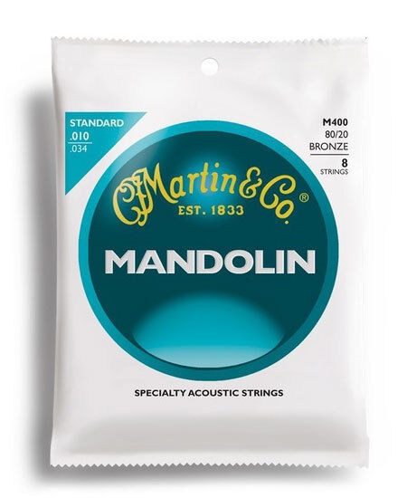 Martin Standard Mandolin String Set M400, 10-34 Gauge, 8 Strings, Tin Plated Steel Core, Bronzed Wrap Wire