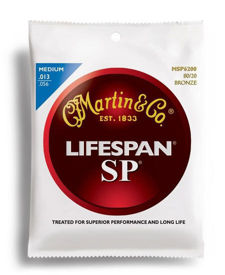Martin SP Lifespan 80/20 Bronze Medium Acoustic Guitar String Set MSP6200 13-56