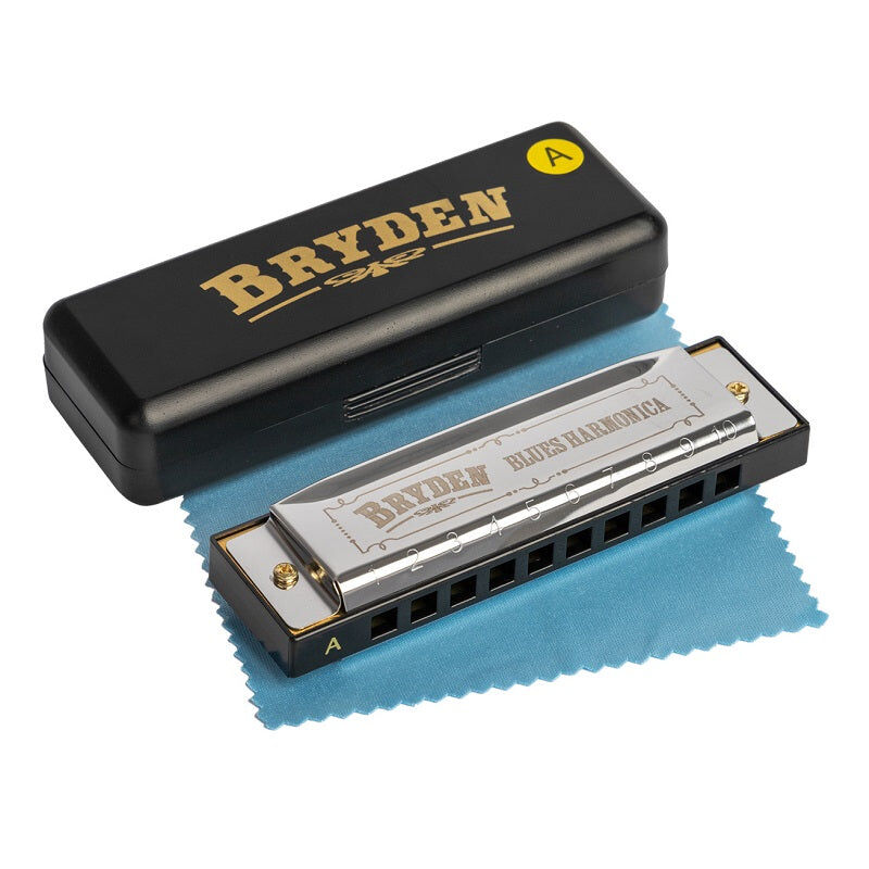 Bryden Harmonica Set of 12 with Carry Case and Cloth, Includes Keys A to G, 10 Holes, 20 Brass Reeds, Durable Plastic Frame
