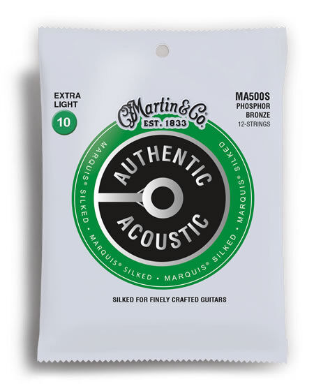 Martin Authentic Acoustic Marquis Silked 92/8 Phosphor Bronze Extra Light 12 String Guitar String Set MA500S