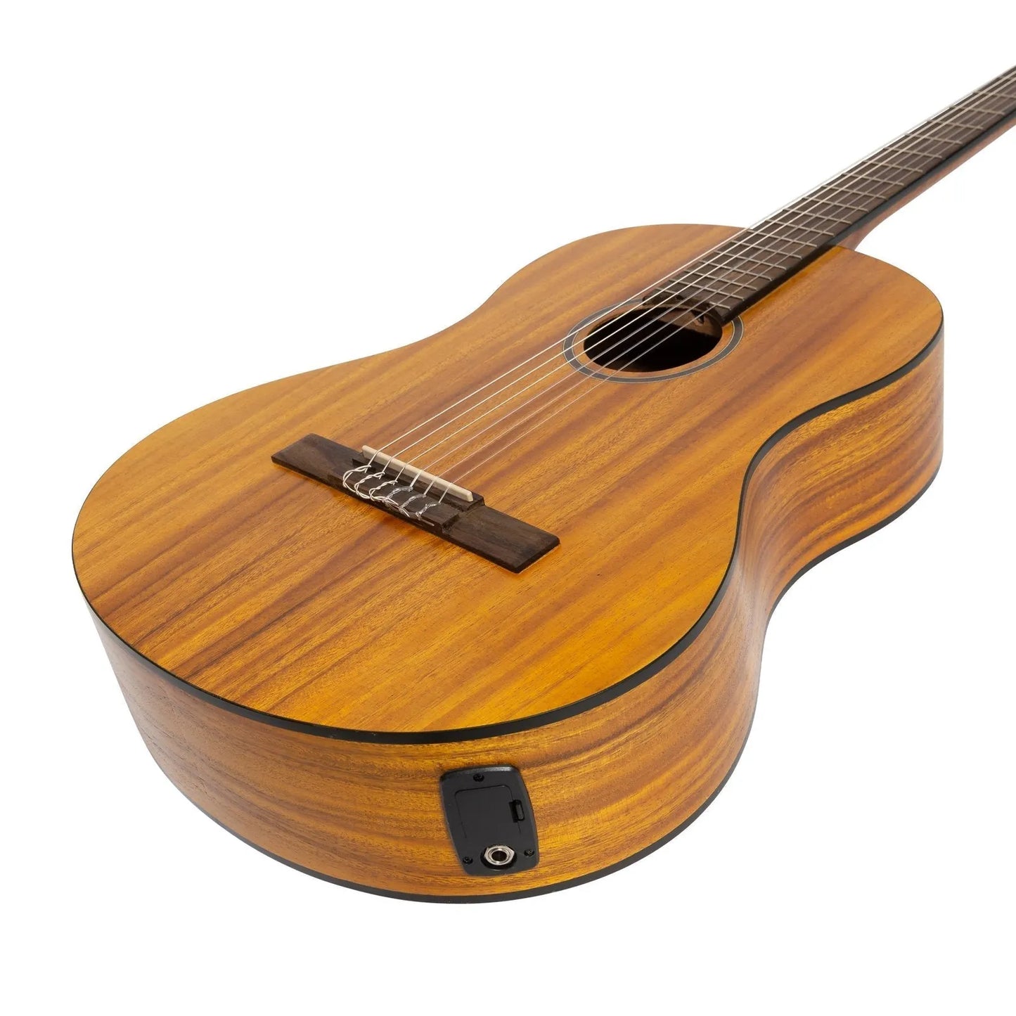 Martinez Slim Jim Full Size Electric Classical Guitar with Pickup and Tuner - Koa — view 6