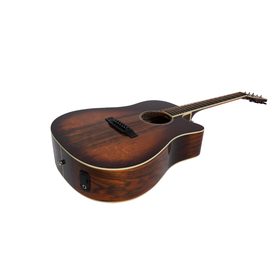 Martinez MDC-31D-ABB Daowood Acoustic-Electric Dreadnought Cutaway Guitar - African Brownburst — view 3