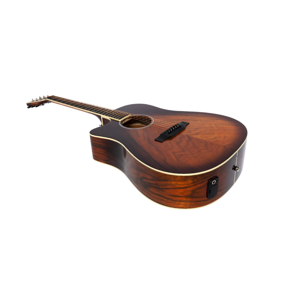 Martinez MDC-31DL-ABB Daowood Acoustic-Electric Dreadnought Cutaway Guitar Left-Handed African Brownburst — view 3