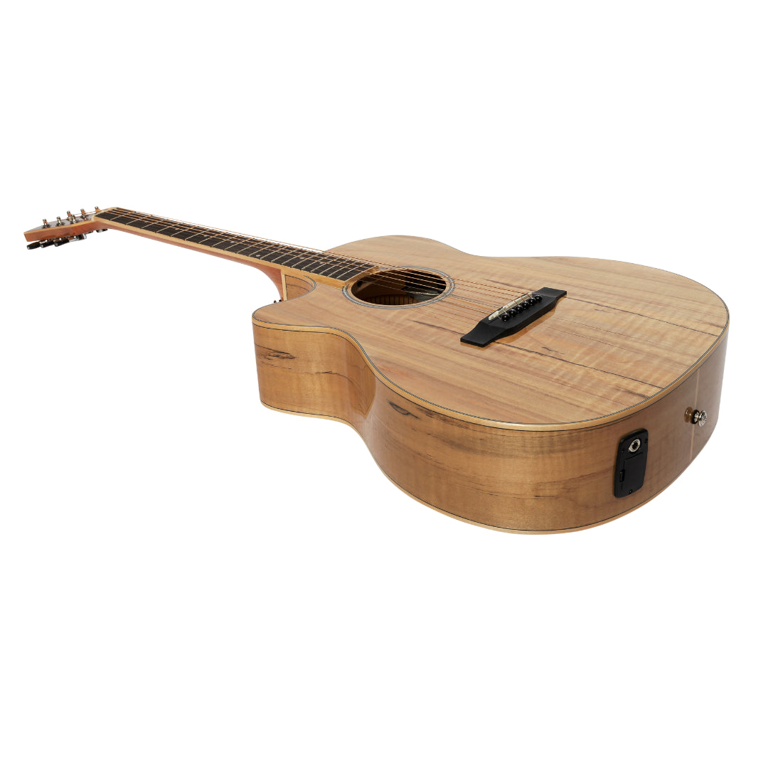 Martinez MFC-31SML-NGL Spalted Maple Small Body Left Handed Acoustic-Electric Cutaway Guitar Natural Gloss — view 3