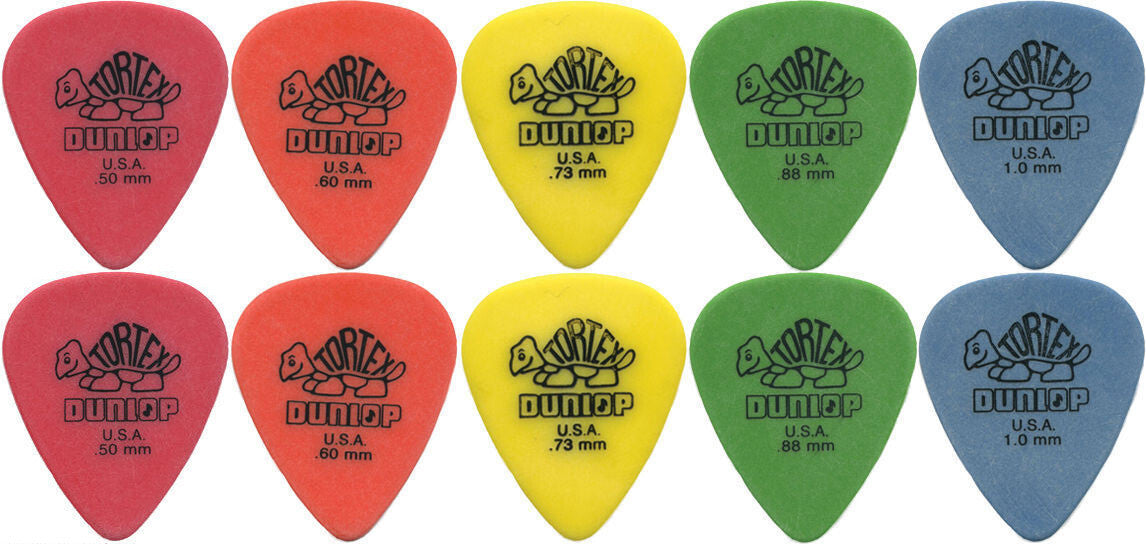 10 x Jim Dunlop Tortex Standard MIXED Guitar Picks NEW Assorted Gauges Free Post