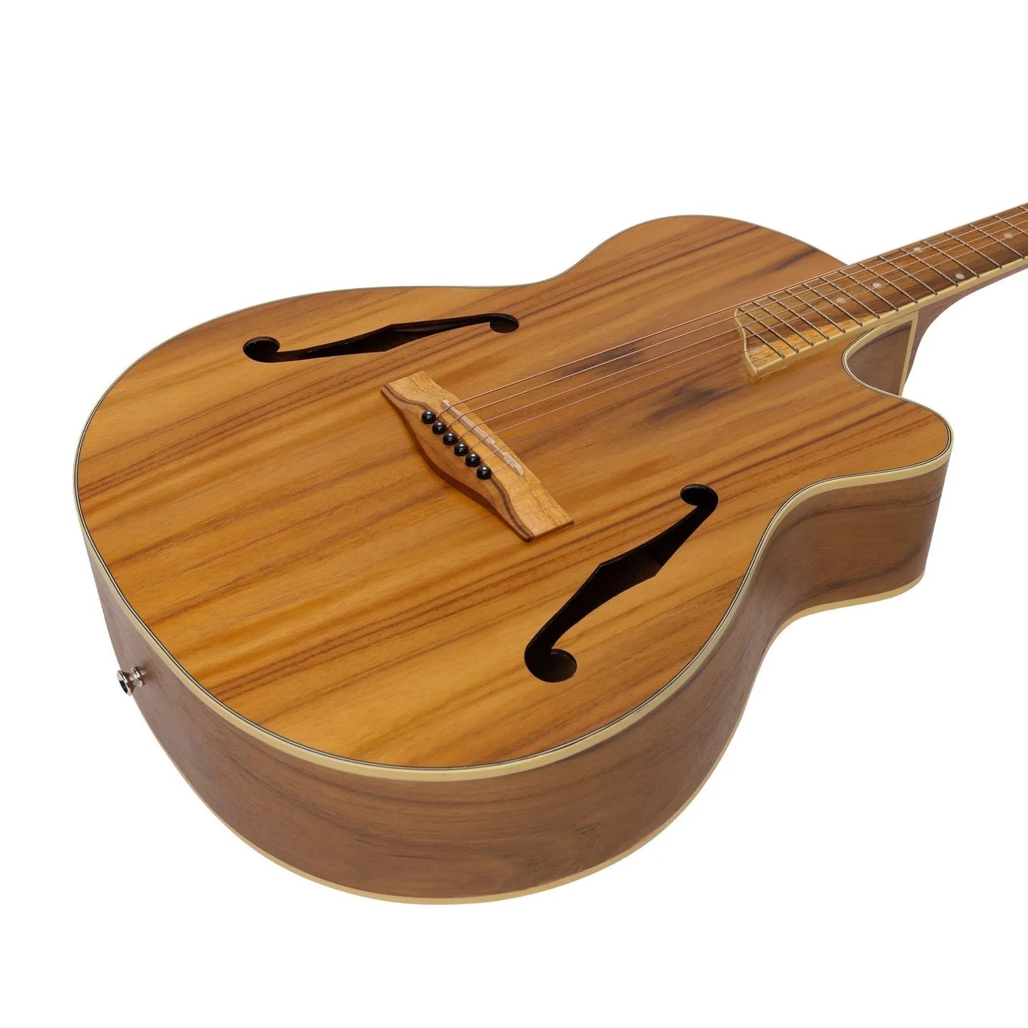 Martinez MJH-3C-JTK Jazz Hybrid Acoustic Small Body Cutaway Guitar Natural Jati-Teakwood — view 6