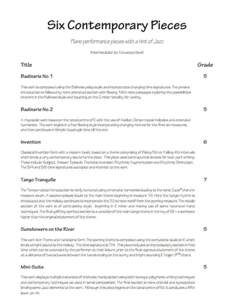 Contemporary Piano Pieces 6 by Margaret Brandman - Level 2 to 4 Repertoire, Modern Music, 1 Page — view 2
