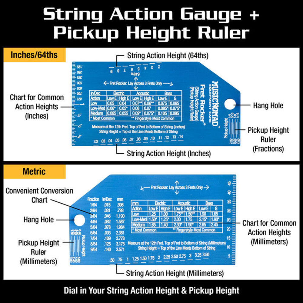 Music Nomad Fret Rocker+ Tool with String Action Gauge and Pickup Height Ruler — view 5