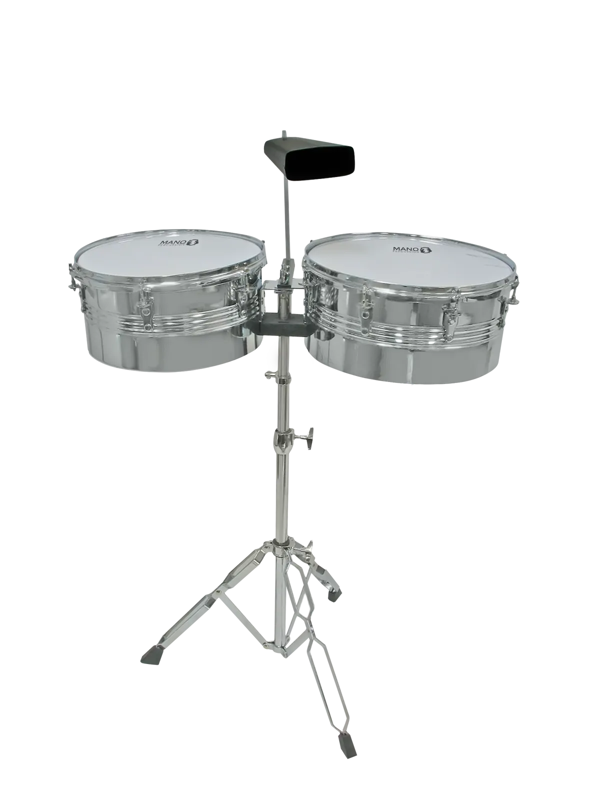 Mano Percussion MP1434 13/14 Inch Chrome Finish Latin Timbale Set with Cowbell and Stand