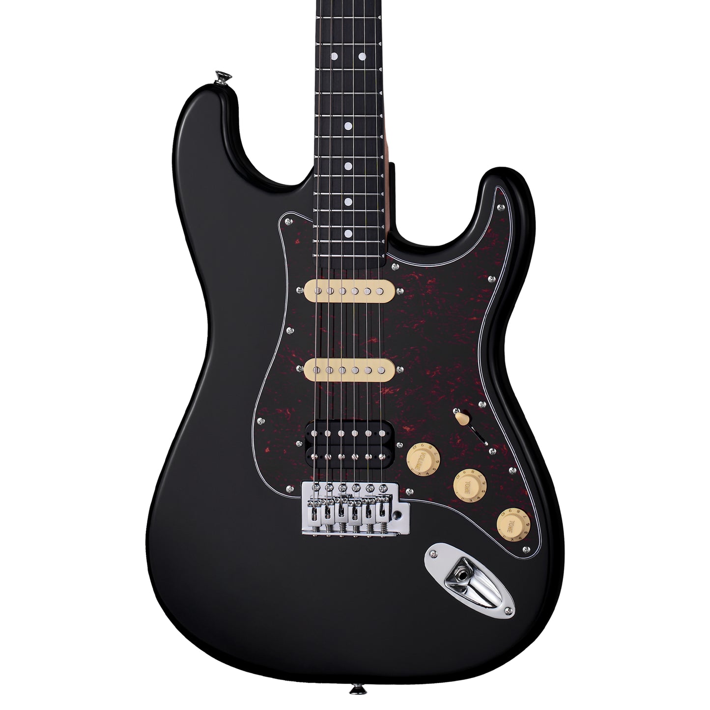 Mooer MSC10 Pro Electric Guitar Black with Tortoise Scratch Plate, Poplar Body, Roasted Maple Neck, 5-Way Pickup Selector, Gigbag Included — view 2