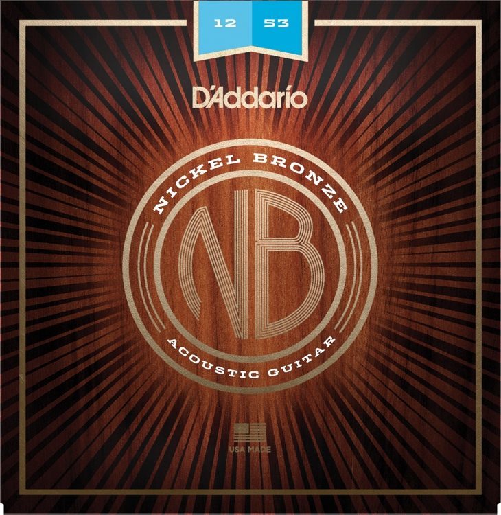 D'Addario NB1253 Nickel Bronze Acoustic Guitar Strings, Light, 12-53