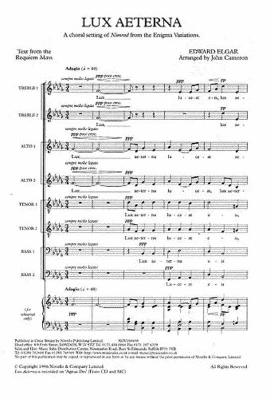 Elgar - Lux Aeterna SSAATTBB A Cappella Choral Score, Novello, 1 Page