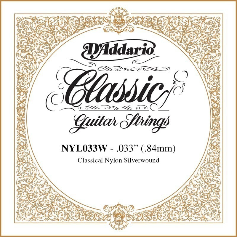 D'Addario NYL033W Silver-plated Copper Classical Single String, .033