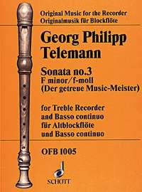 Telemann - Sonata No 3 F Minor For Treble Recorder And Piano (Schott Music)