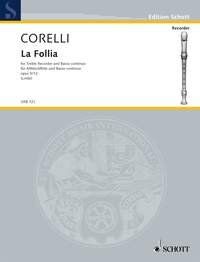 La Follia Op 5 No 12 Ed Linde for Recorder and Piano by Schott Music, 34 Pages