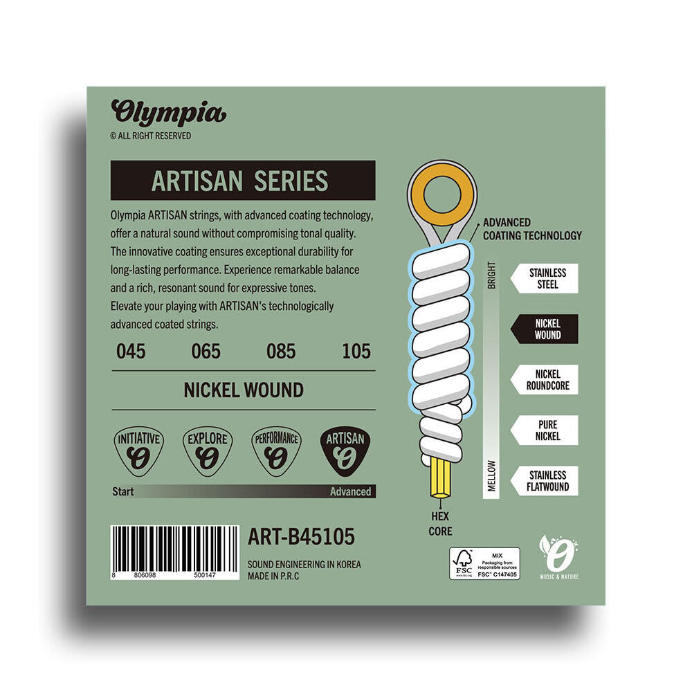 Olympia Artisan Series Coated Electric Bass String Set 45-105 (Light Top Medium Bottom) — view 2