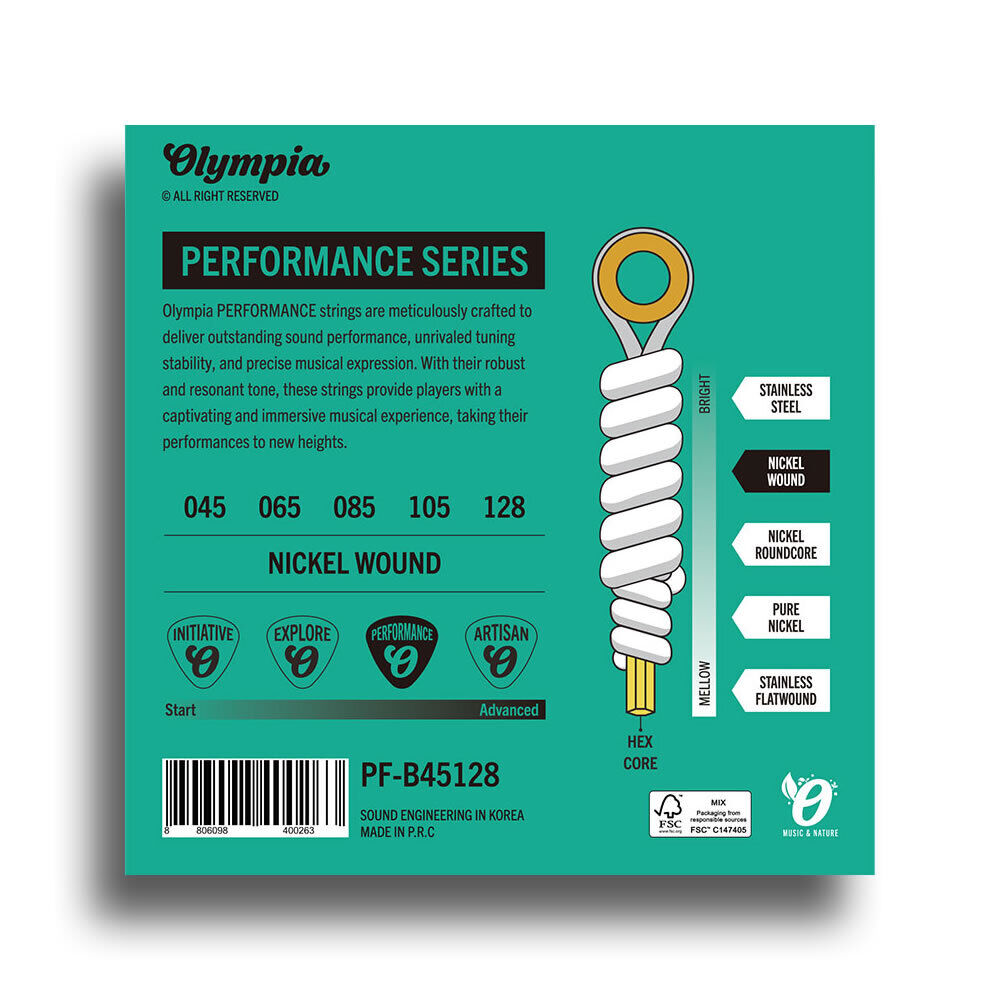 Olympia Performance Series Light Top Medium Bottom Electric Bass 5-String Set 045-128 — view 2