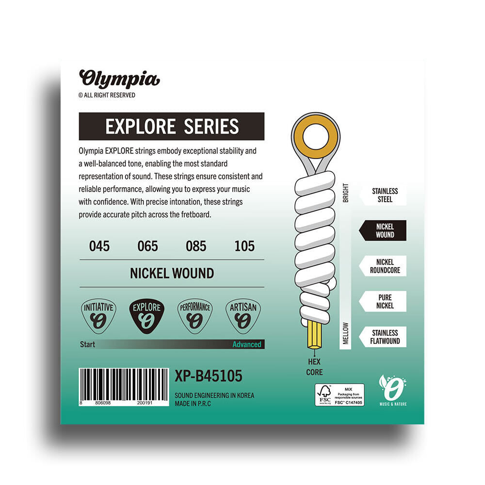 Olympia Explore Series Electric Bass String Set (Light Top Medium Bottom, 45-105) — view 2