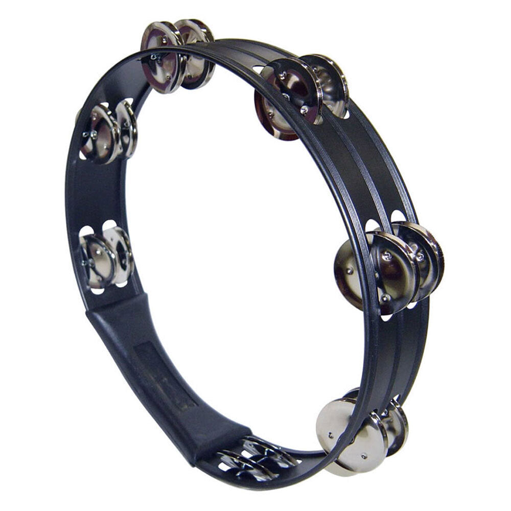 Opus Percussion 10" Black Tambourine with Double-Row Jingles and Powergrip Handle