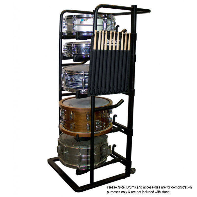 On Stage DRS9000 Snare Drum Storage Rack, Holds 5 Drums, Adjustable Support Arms, Heavy-Duty Steel, Mobile with Casters, 22 Height Adjustments — view 6