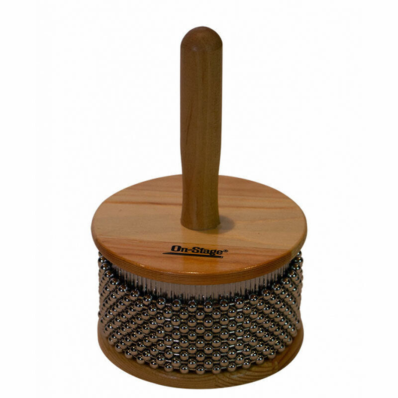 On Stage Medium Cabasa with Steel Cylinder & Beads - Natural Finish, Standard Size, 4.5" Handle, 10 Bead Loops, Durable Wood & Steel Construction