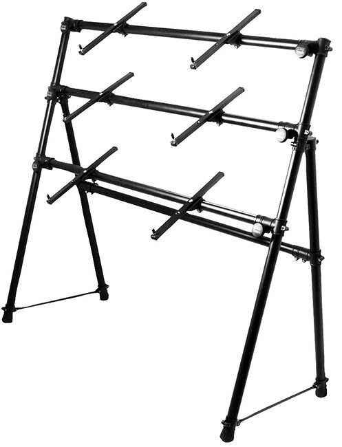 On Stage 3-Tier A-Frame Keyboard Stand with Adjustable Height and Angle, Supports Up to 76 Key Keyboards, Black Powder Coat Finish