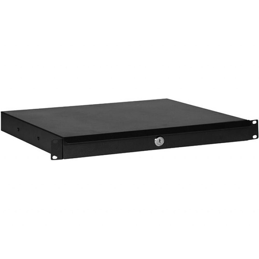 On Stage 1U Locking Rack Drawer for Studio and Stage Accessories, Black Steel