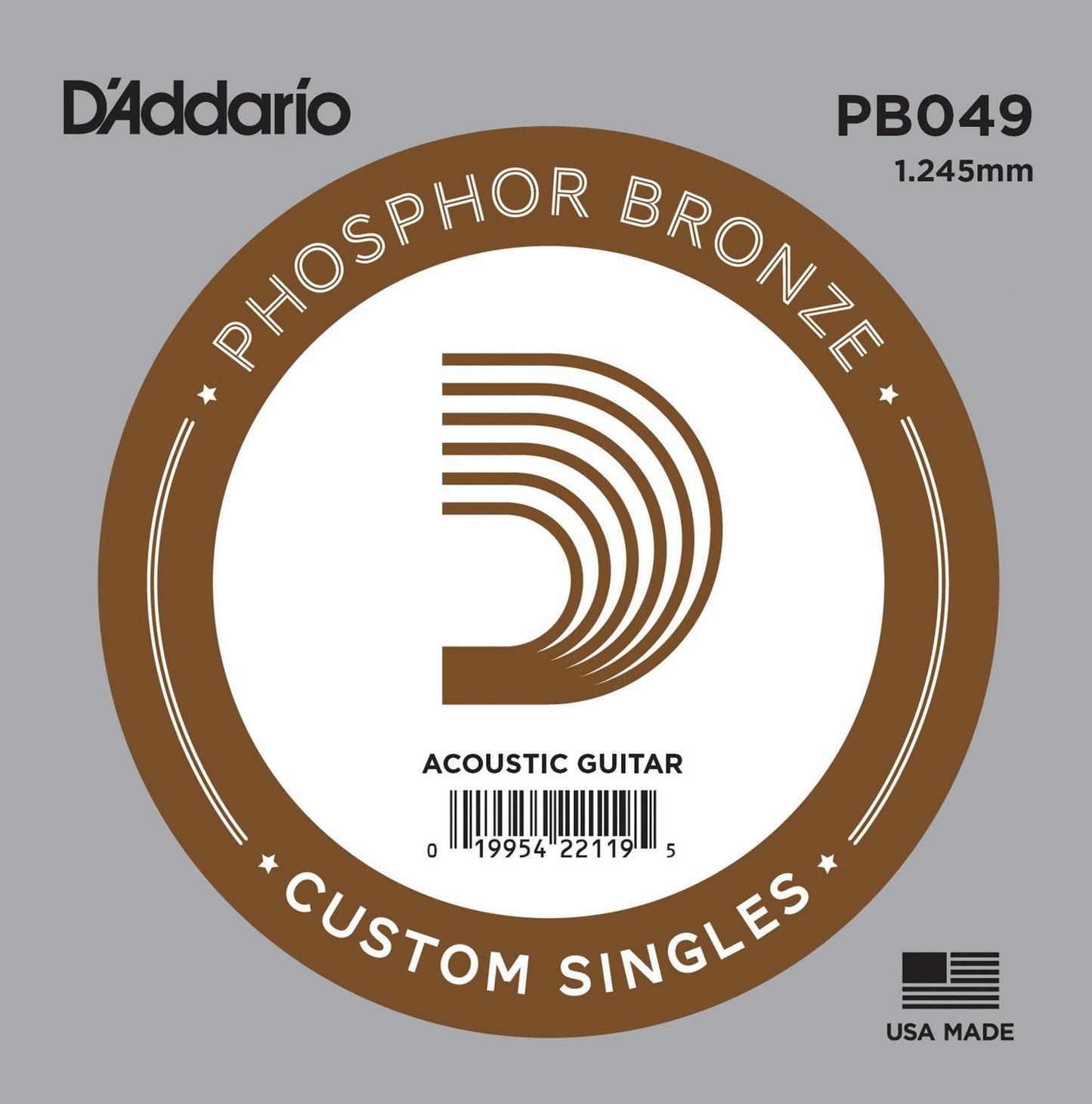 D'Addario PB049 Phosphor Bronze Wound Acoustic Guitar Single String, .049