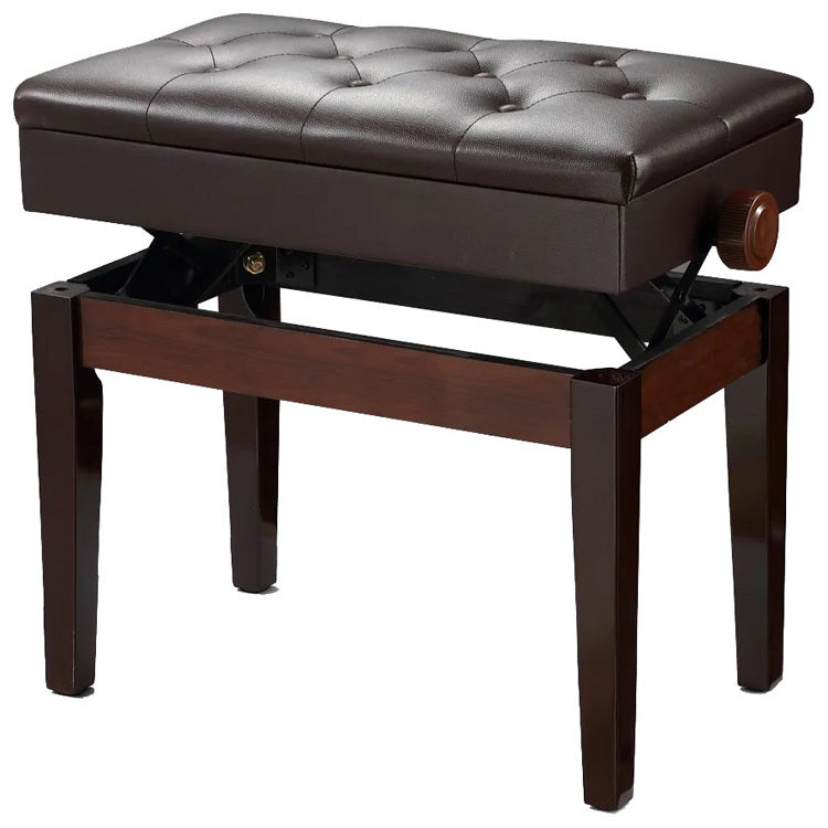 Pro Height Adjustable Piano Stool with Storage, Mahogany Gloss, Vinyl Padded Seat